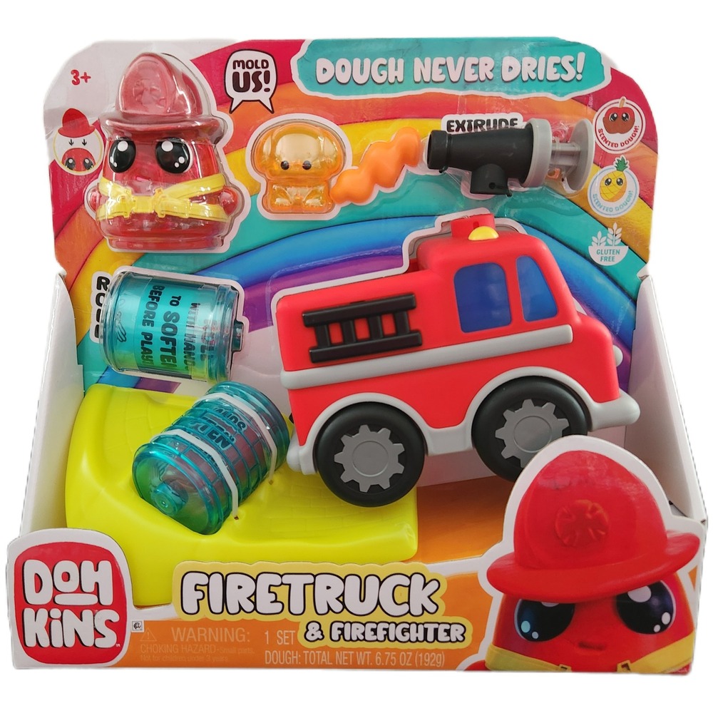 Doh Kins Firetruck and Firefighter MGA Scented Non-Drying Dough Playset NEW